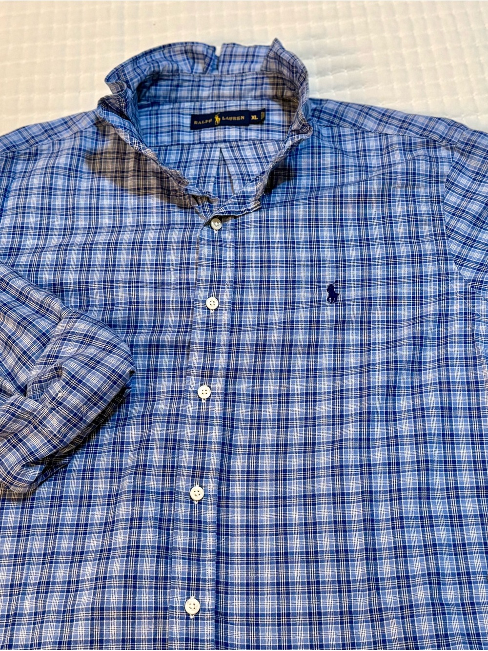 Upcycled Men’s Ralph Lauren Ckassic Blue Plaid Button-Down Shirt - Picture 3 of 8